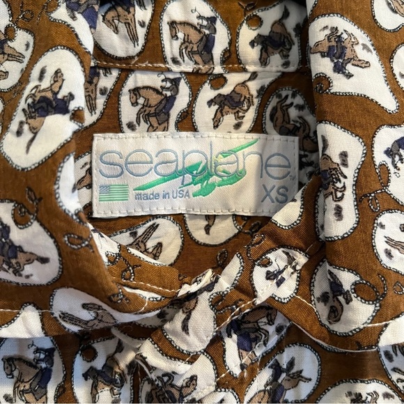 Seaplane Short Sleeve Button Up Shirt in Deadstock Horse Cowboy Print - Picture 2 of 5